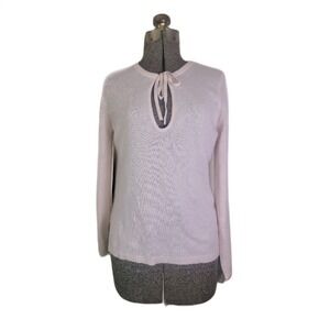 White And Warren Cashmere‎ Sweater Baby Pink Keyhole Tie Front Soft XS Old Money